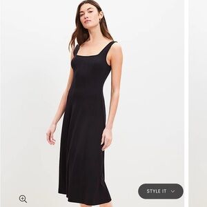 LOFT Ponte Seamed Flare Midi Dress- Black